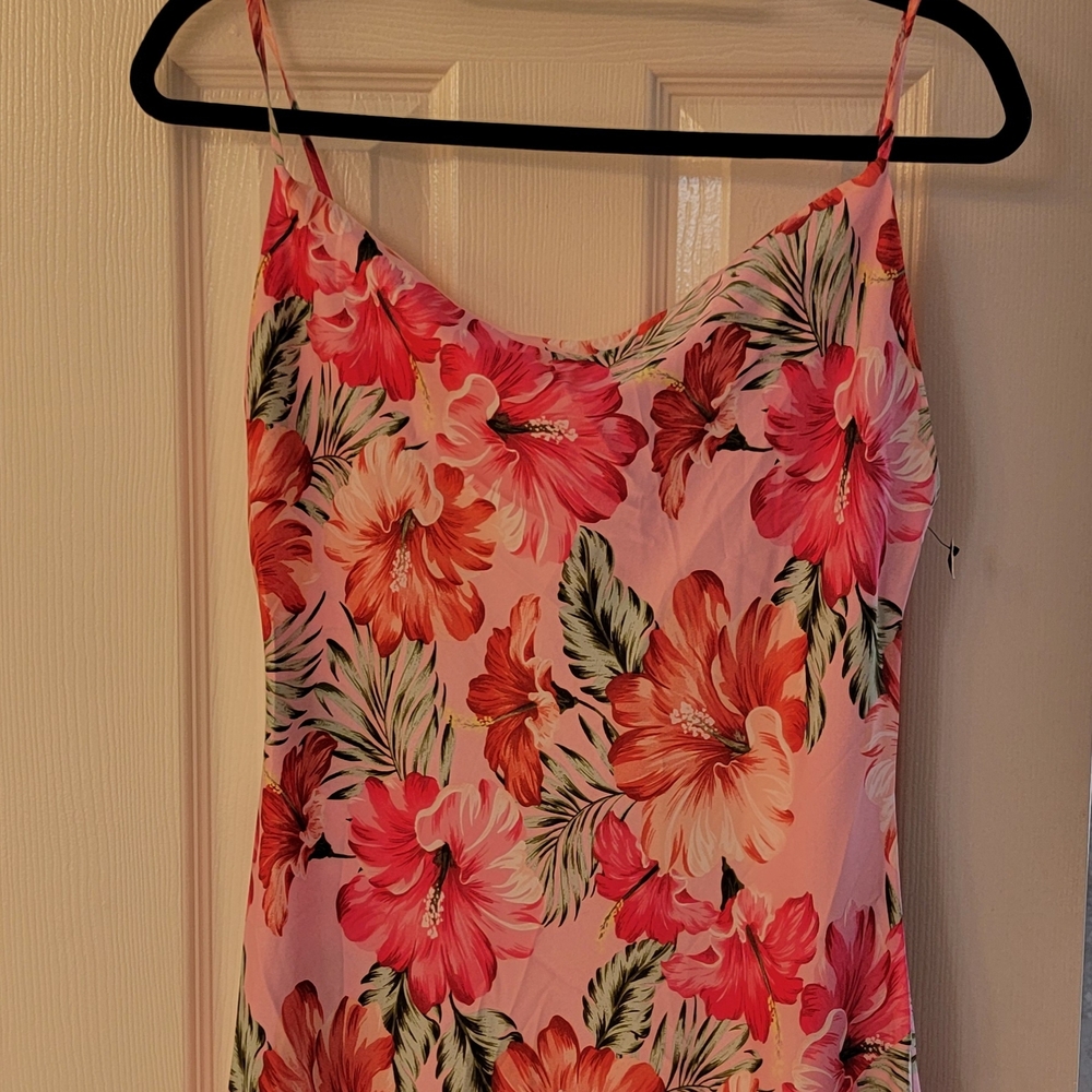 NWT Paper Heart Womens Sleeveless Pink Tropical Floral Maxi Dress With Side Slit